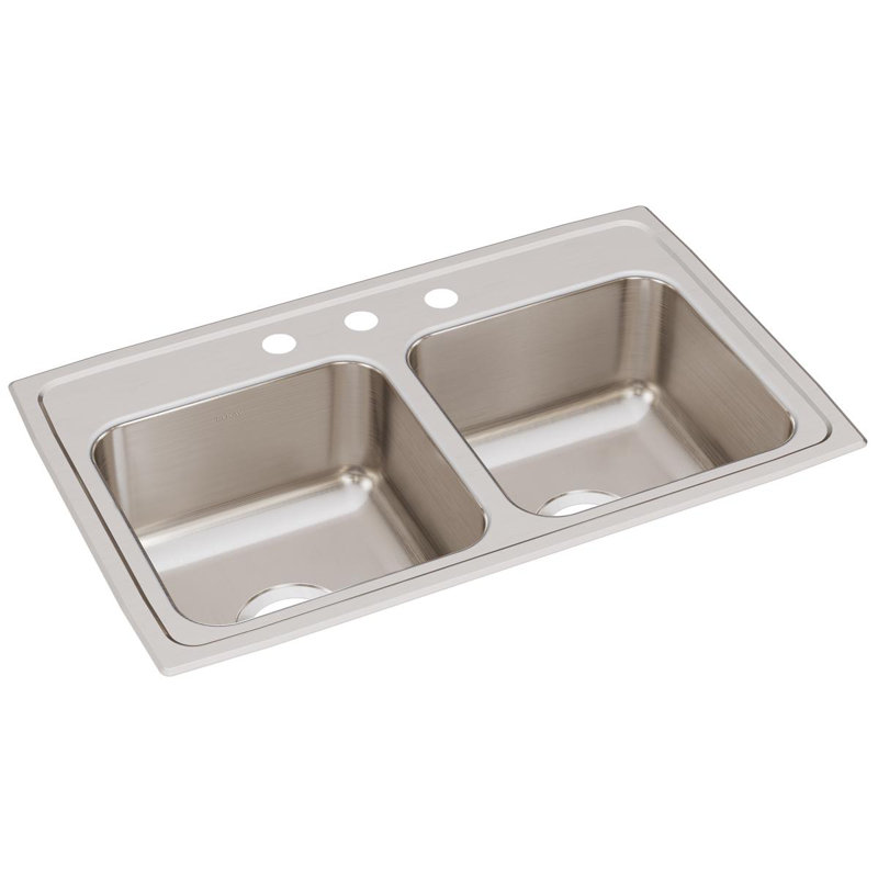 Évier de cuisine à double cuve encastrable L 29 po x l 18 po Lustertone, 3 trous