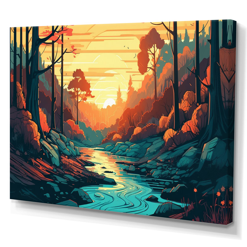 «Beautiful Stream At Sunset III - Landscape Forest», reproduction sur toile, H 24 po x l 32 po x P 1 po, Toile tendue