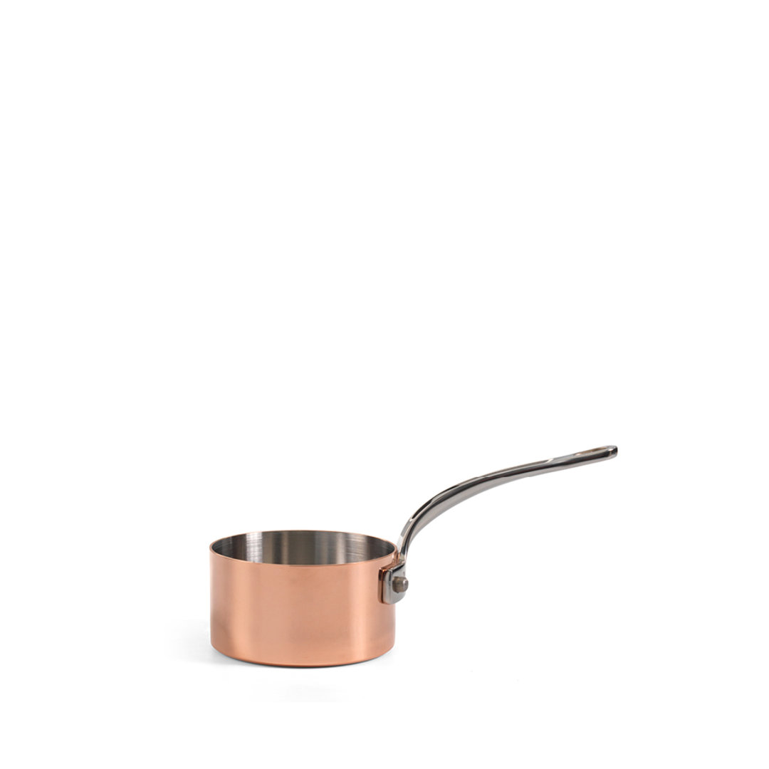 Samuel Groves Copper Clad serving mini saucepan, set of 3 with wooden serving tray