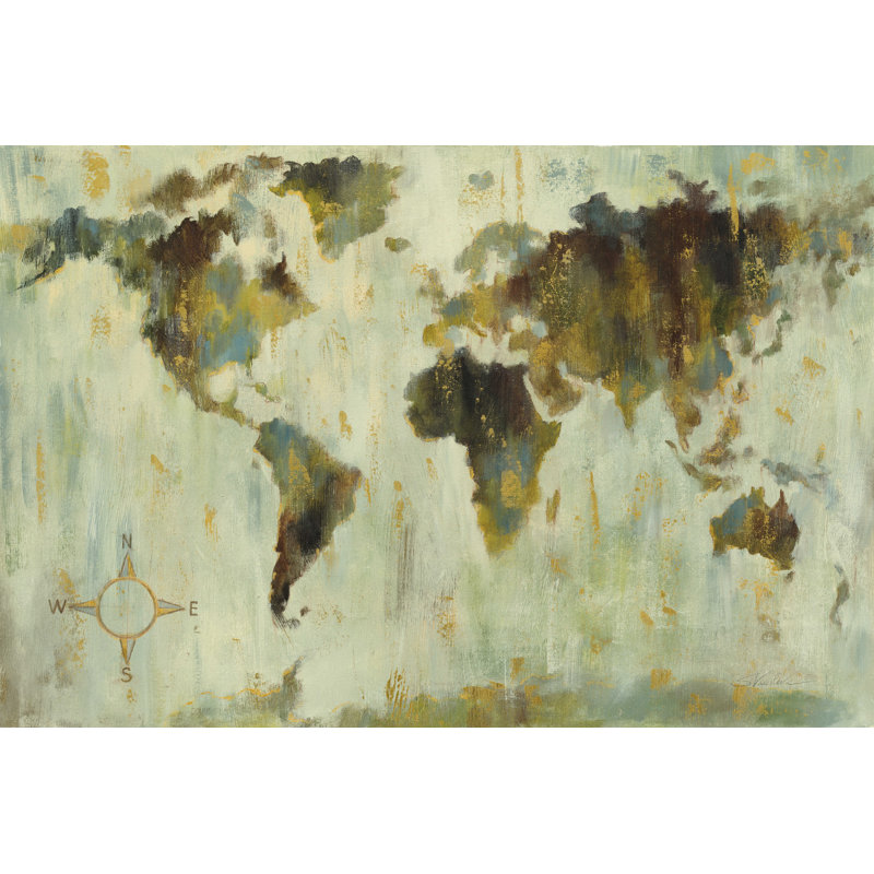 " Bronze World Map " by Silvia Vassileva Painting Print, 32" H x 48" W