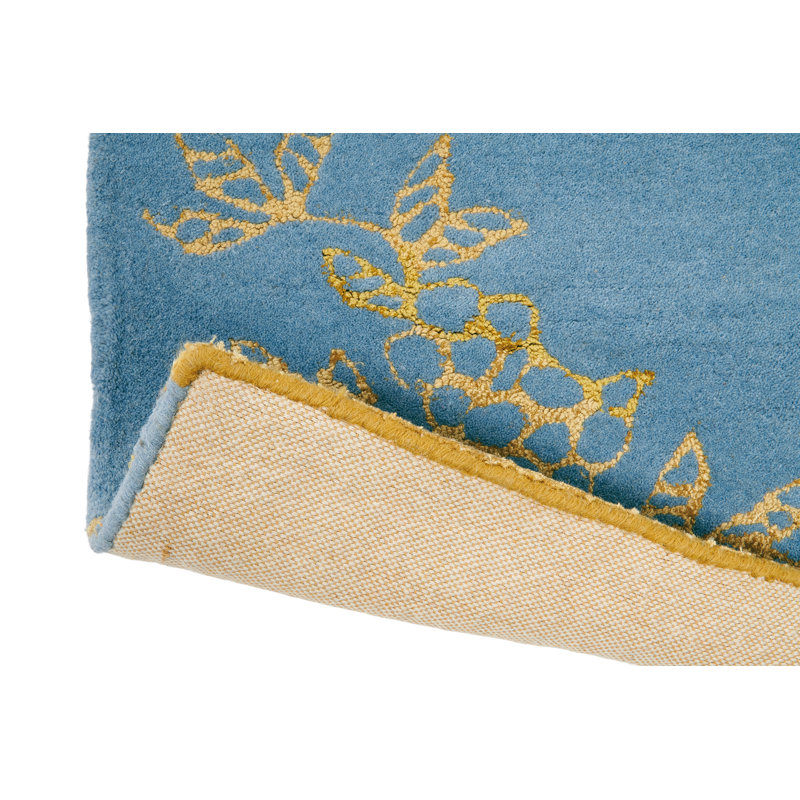Hand Tufted Floral Area Rug in Blue/Gold, Rectangle 8'2" x 11'6"
