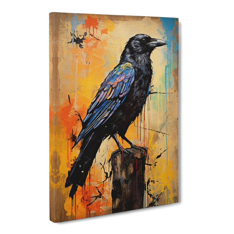 Crow Action Painting - No Frame Print, 60cm H x 40cm W x 3cm D