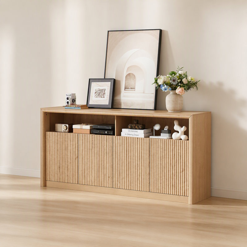 Buffet moderne en bois avec éclairage à DEL et prises de courant modernes pour un rangement polyvalent, Walnut