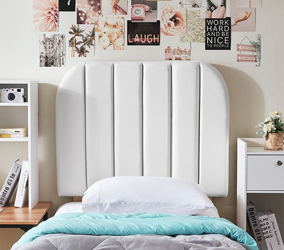 Tête de lit à dortoir Tavira Allure® College avec pieds - panneau biseauté, Similicuir blanc