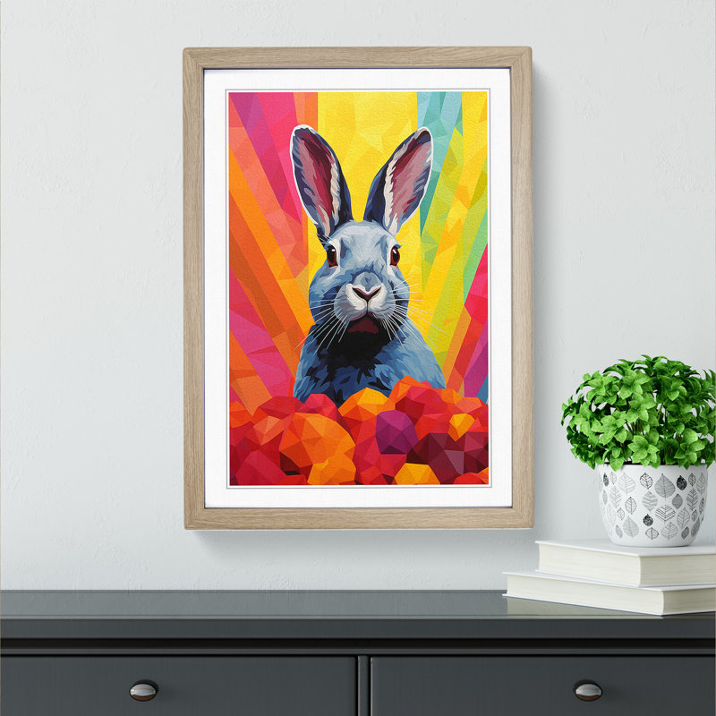 XYZ-FRM-V1223-5330 Rabbit Colour Field - Single Picture Frame Print on Wood, Oak, 64cm H x 46cm W x 2cm D