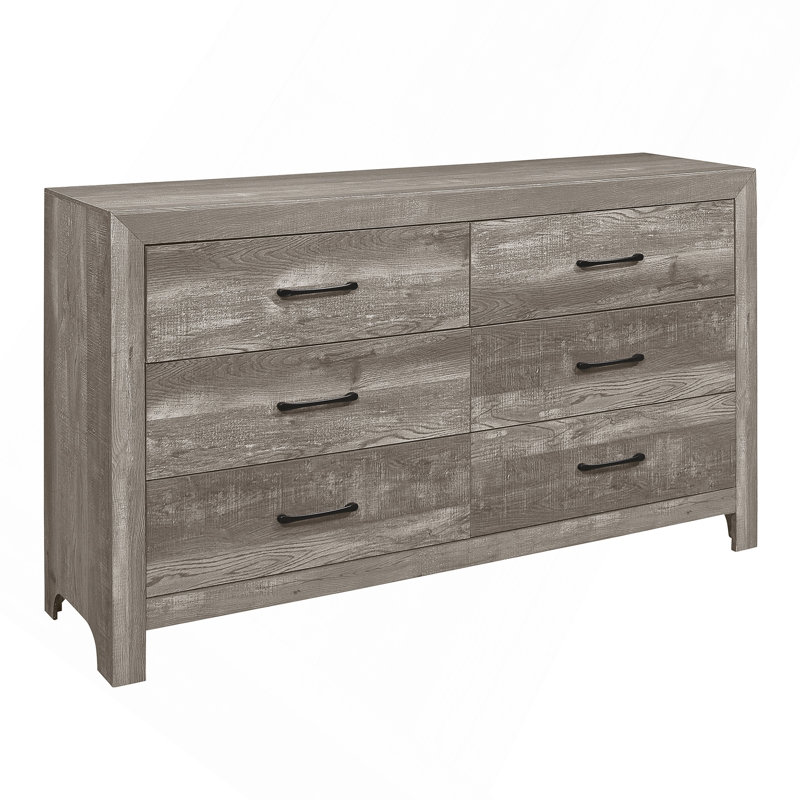 Commode de style rustique moderne avec finition grise 1 pièce et 6 tiroirs