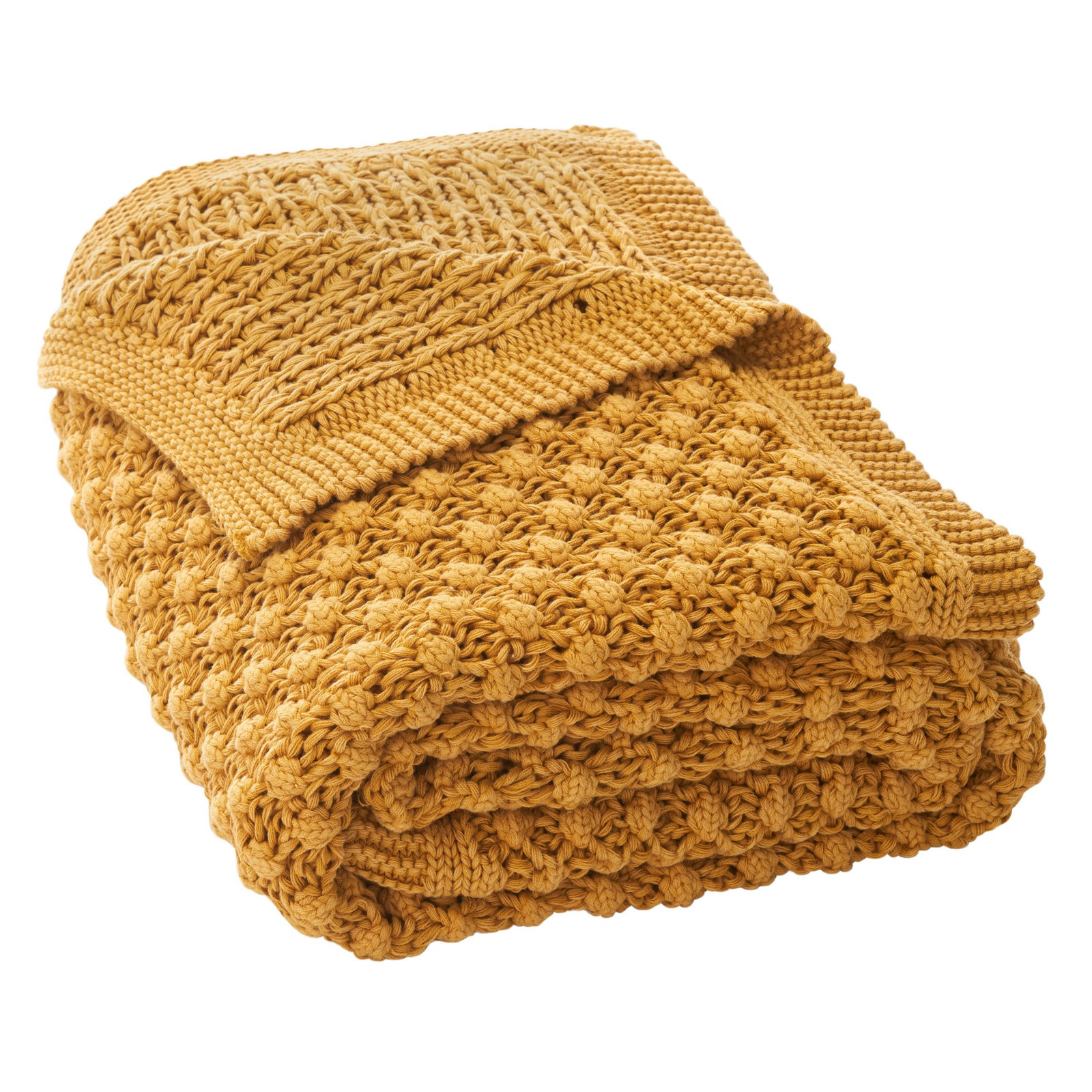 Shasta Cotton Knitted Throw Blanket, Mustard Yellow