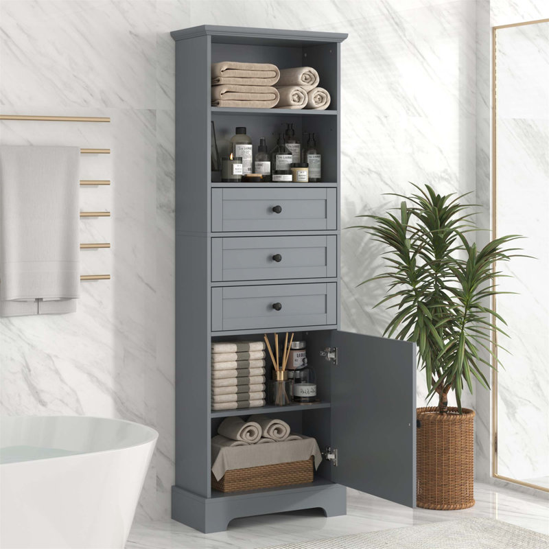 Grande armoire de rangement avec 3 tiroirs et tablettes réglables pour la salle de bain, le bureau, et l'intérieur, panneau de fibres à densité moyenne avec finition peinte
