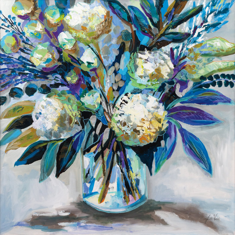 «Blue Bloom On Canvas» par Jeanette Vertentes, H 30 po x l 30 po x P 1,25 po