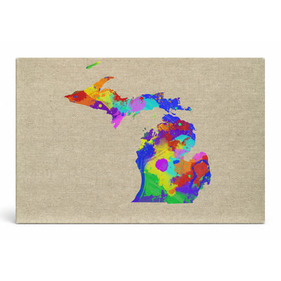Michigan State Map Watercolor — Landscape Canvas Wall Art