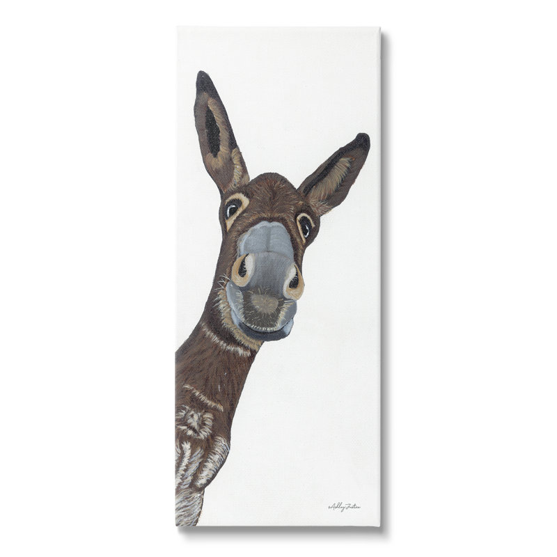 «Donkey Peering Happily Casual Farm Animal Portrait» par Ashley Justice - impression sur toile tendue