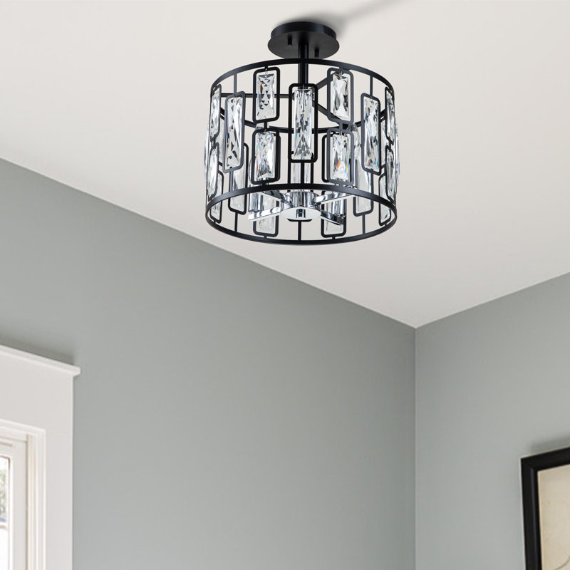 Tyler 4-Light Modern Crystal 13"W in Black Dimmable Semi Flush Mount