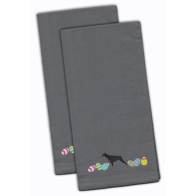 Serviette de cuisine à broderie doberman pinscher, Gris, H 28 po x l 19 po x P 0,1 po