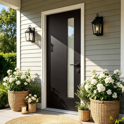 Mordern 36"X80" Fiberglass Front Door With 4-9/16" PVC Frame & Frosted Glass, Exterior Door With Brickmould, Home Entrance