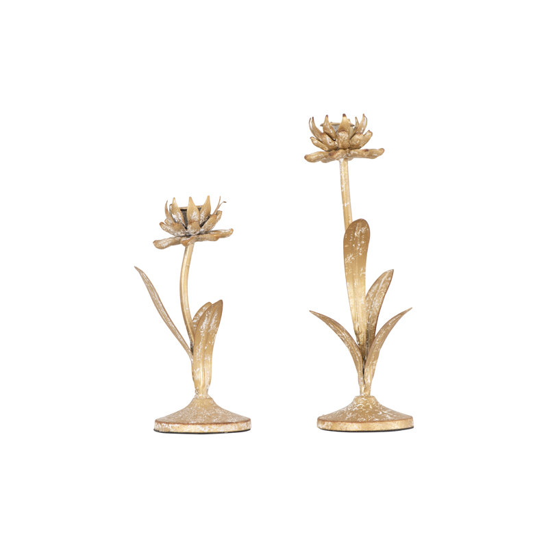 Decorative Metal Flower Cut Shaped Taper Candleholder with Distressed Finish