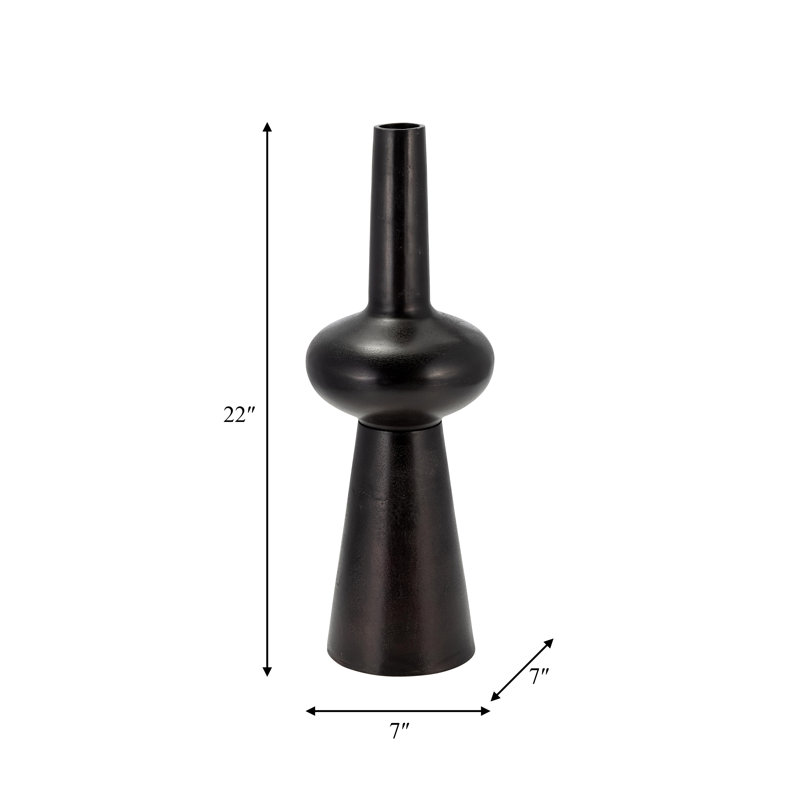 Modern Aluminum and Metal Vase with Sculptural Silhouette and Contemporary Design, 22" H x 8" W x 8" D