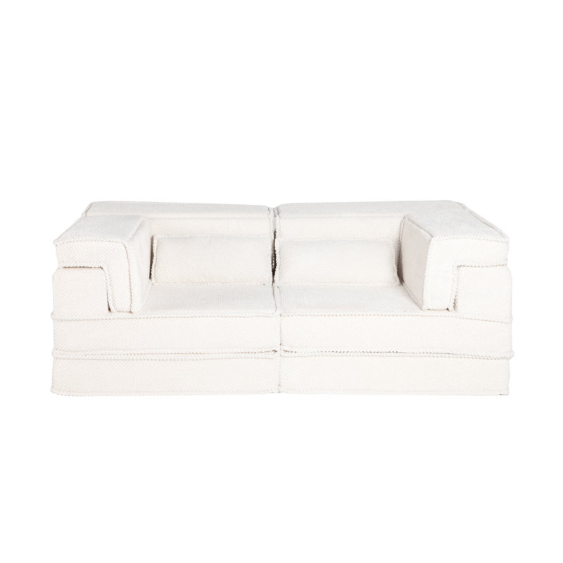Compression Mahjong Sofa,Convertible Floor Sofa Bed,DIY Boneless Modular Sectional Sofa,No Assembly Required,Circle Fleece Fabric,Modern Oversized Loveseat,White