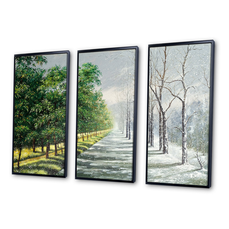 Hiver et été unis - 3 cadres photo sur toile, H 28 po x l 36 po, Noir