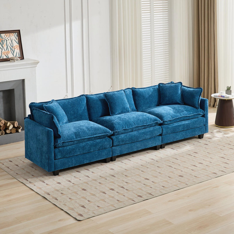 113.8" Sofa Couch Upholstered Sofa, Blue