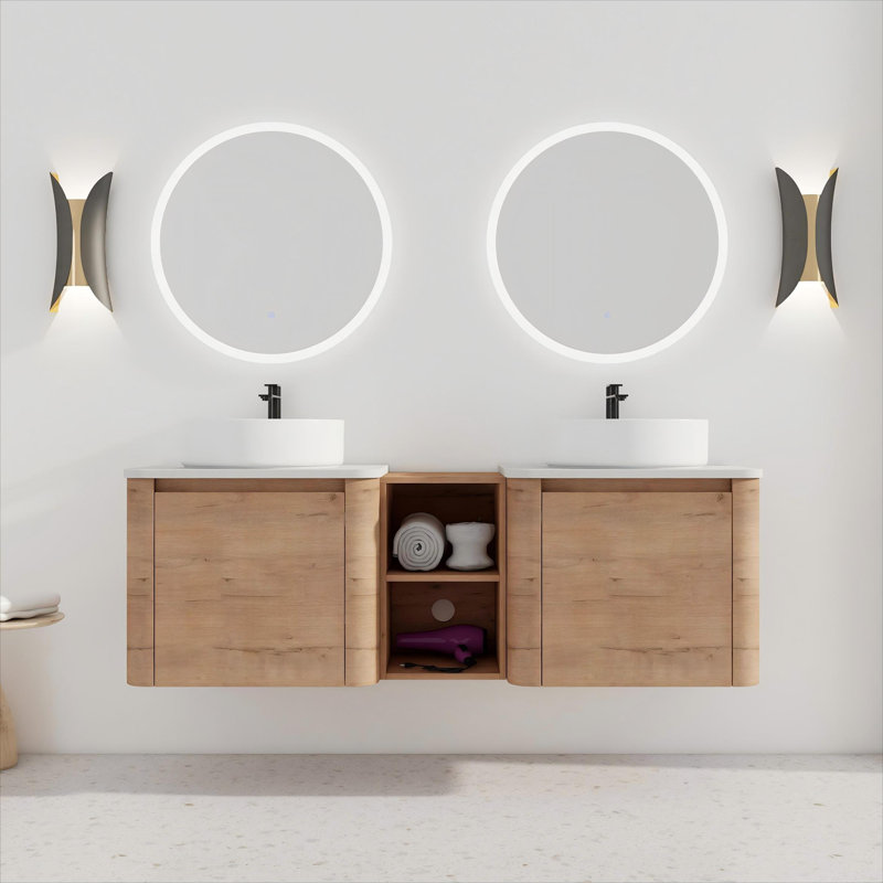Meuble-lavabo mural avec lavabo d'art en céramique, Blanc