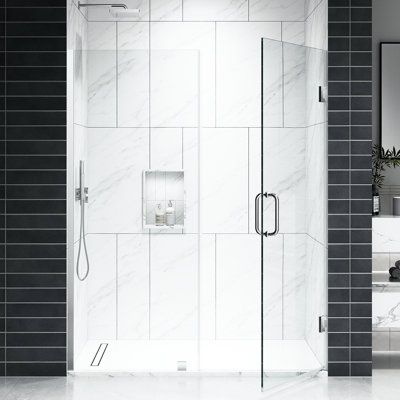 EV Series 55in. - 66in. W x 72in. Frameless Hinged Glass Shower Door | 1 Inches Width Adjustment for Each Size | 3/8 in. Thickness Tempered Clear Glass | Adjustment Uneven Walls
