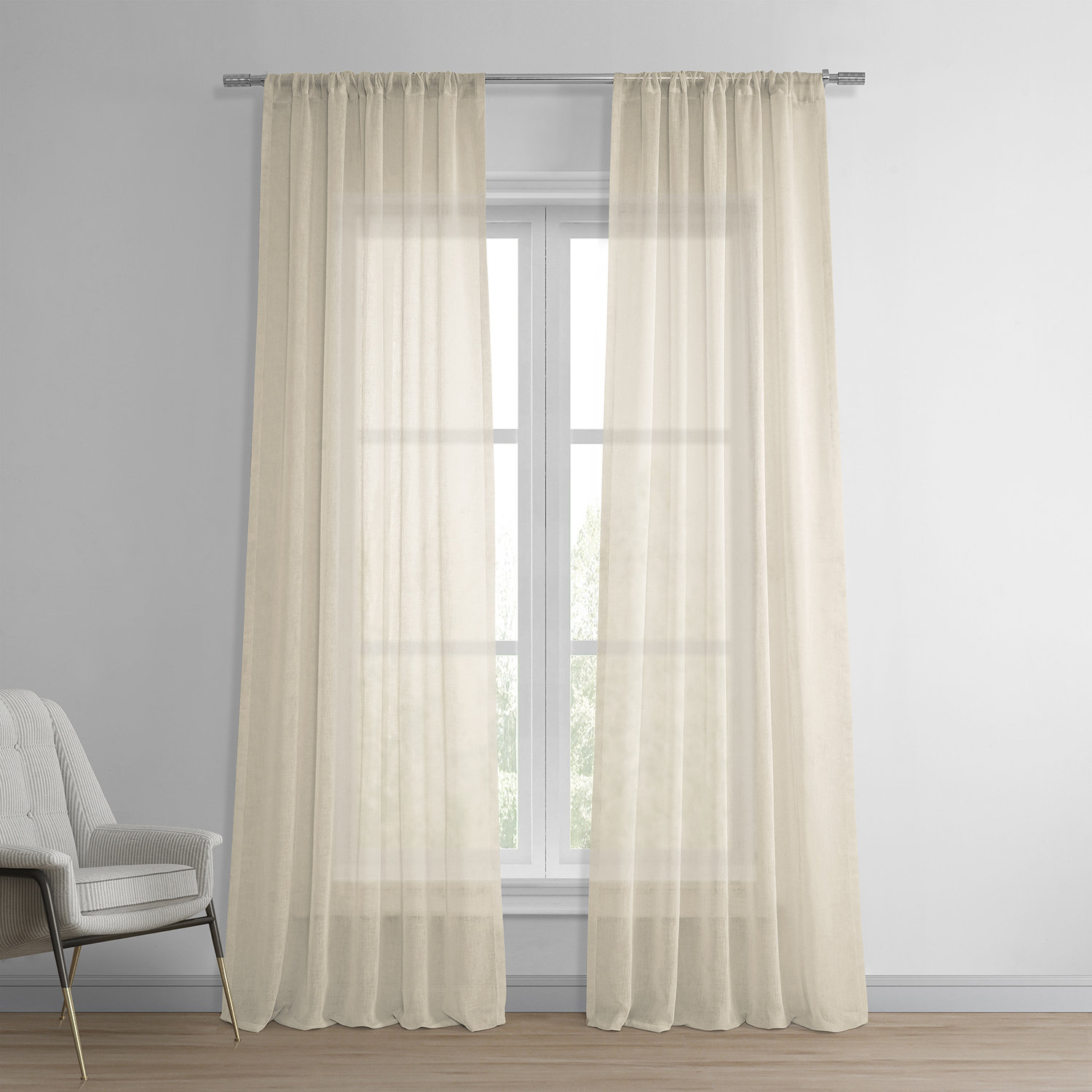 Larsa Sheer Faux Linen Curtain Panel, 50" W x 84" L, Gardenia Faux
