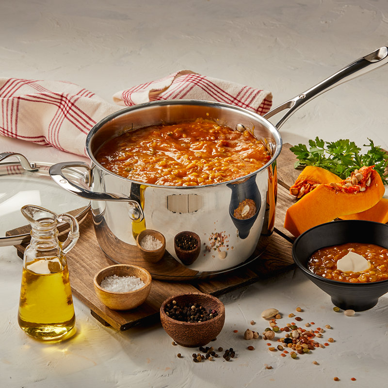 Non-Stick Stainless Steel Saucepan with Lid, 3.6 qt