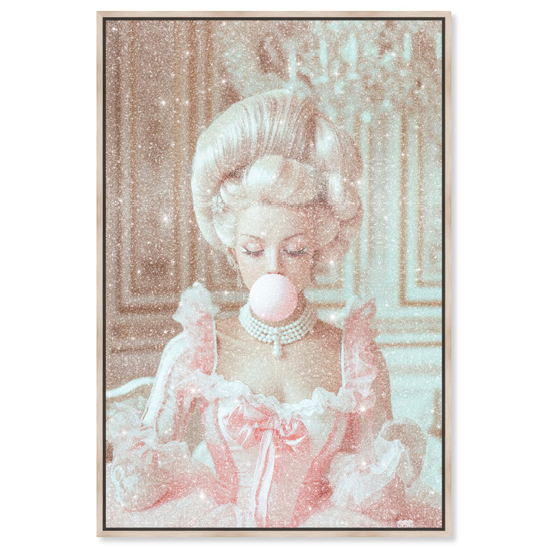 Oliver Gal Bubble Queen Glam - Diamond Dust Framed Canvas Art, 30" H x 20" W, Cream