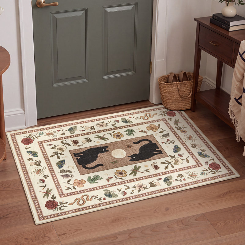 Tapis à poil court lavable à imprimé animal rétro avec envers antidérapant, Beige, 3 x 5 pi