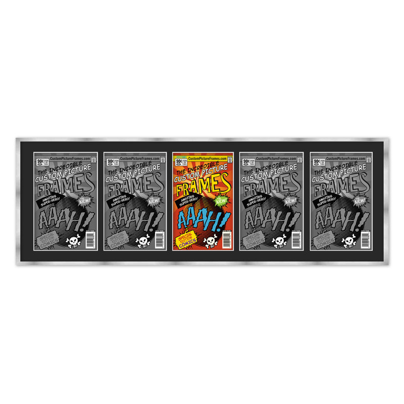 Wood Picture Frame with Mat, 6.875" x 10.5", Silver/Black, 44" x 14"
