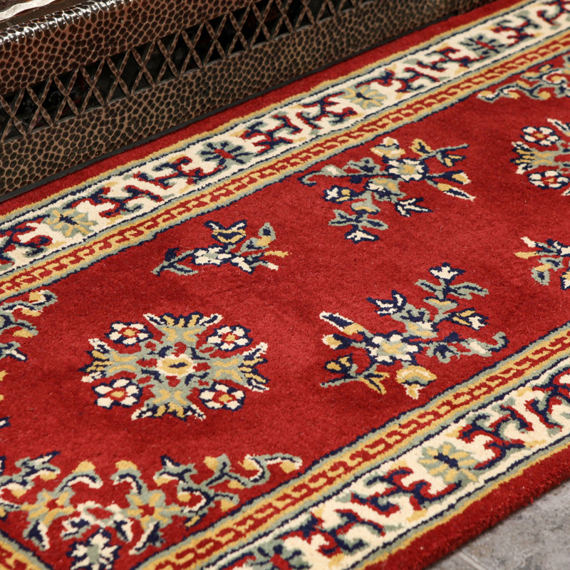 Elegant Burgundy Oriental Hearth Rug in Handmade Wool, 56"x26"