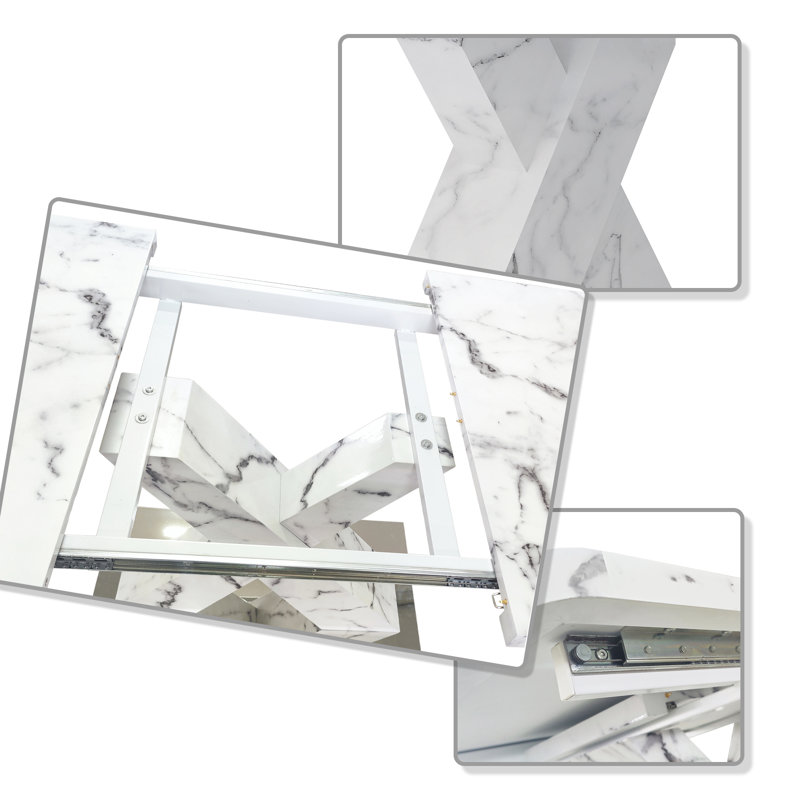 Villada Metal Base Dining Table, White, White