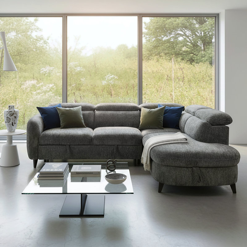 Ragio Sectional Sofa Bed Sleeper Sofa With Storage Chaise, Dark Gray Fabric