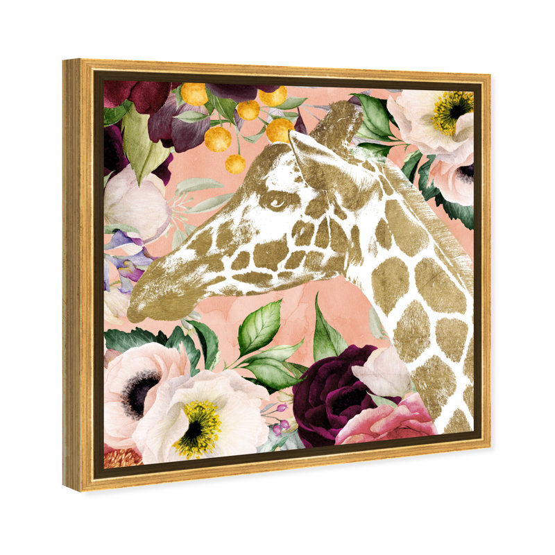 «Fashion and Glam Giraffe», impression d'art graphique, Toile encadrée d'or, H 20 po x l 20 po x 1,5 po