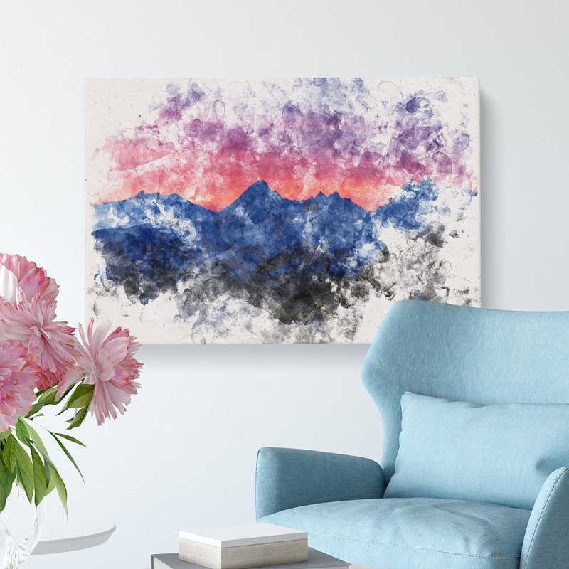 Mountain Ridge Sunset Watercolour - Wrapped Canvas Print, 50cm H x 76cm W x 3cm D