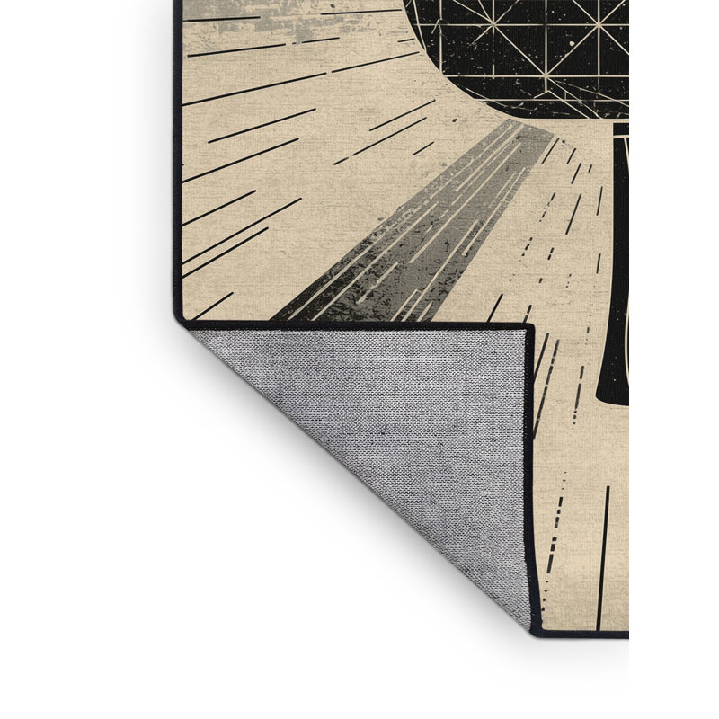 Tapis géométrique moderne de tennis de table Auburndale lavable à la machine en noir - reliure noire, 5 x 8