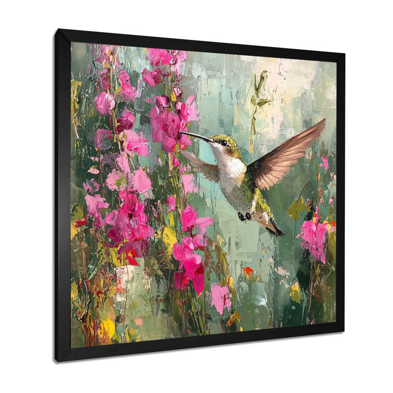 Colibri dans le jardin de la ferme III - oiseau, art mural, Reproduction encadrée d'une seule photo, Noir, H 16 po x l 16 po