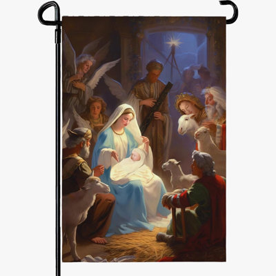 Crèche de Noël - Drapeau de jardin religieux - Décoration d'hiver catholique - Jésus - Décoration extérieure double face pour la maison, le jardin ou la ferme - 30 x 45 cm