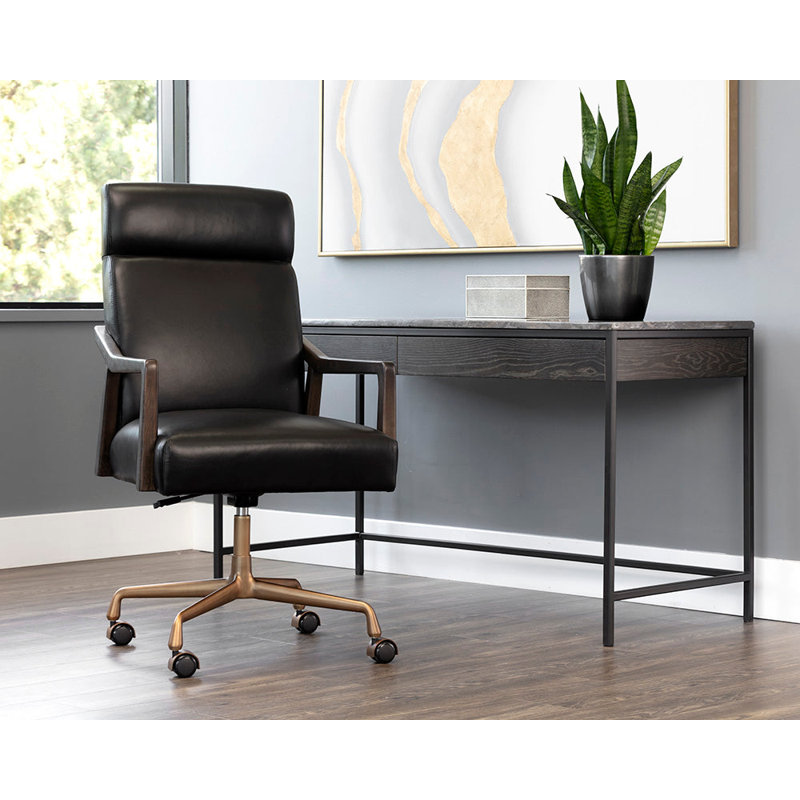 Collin Leather Swivel Office Chair, Cortina Black Genuine Leather