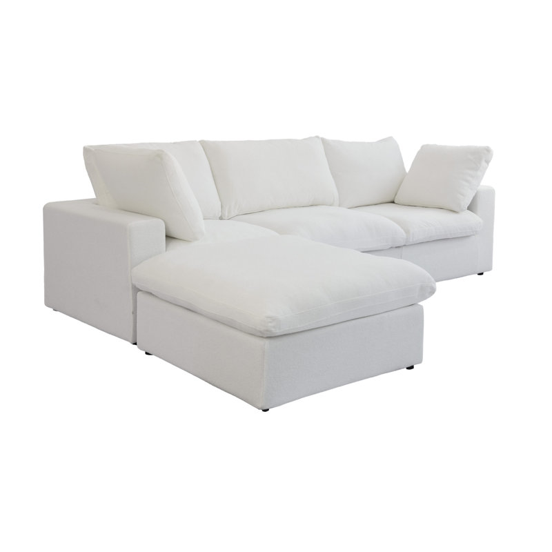 Kenda 4 - Piece Slipcovered Sectional, White Linen Blend