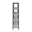 Bibliothèque ouverte avec 4 tablettes en bois flotté gris et métal noir pour support de barre de jeu à 4 tablettes