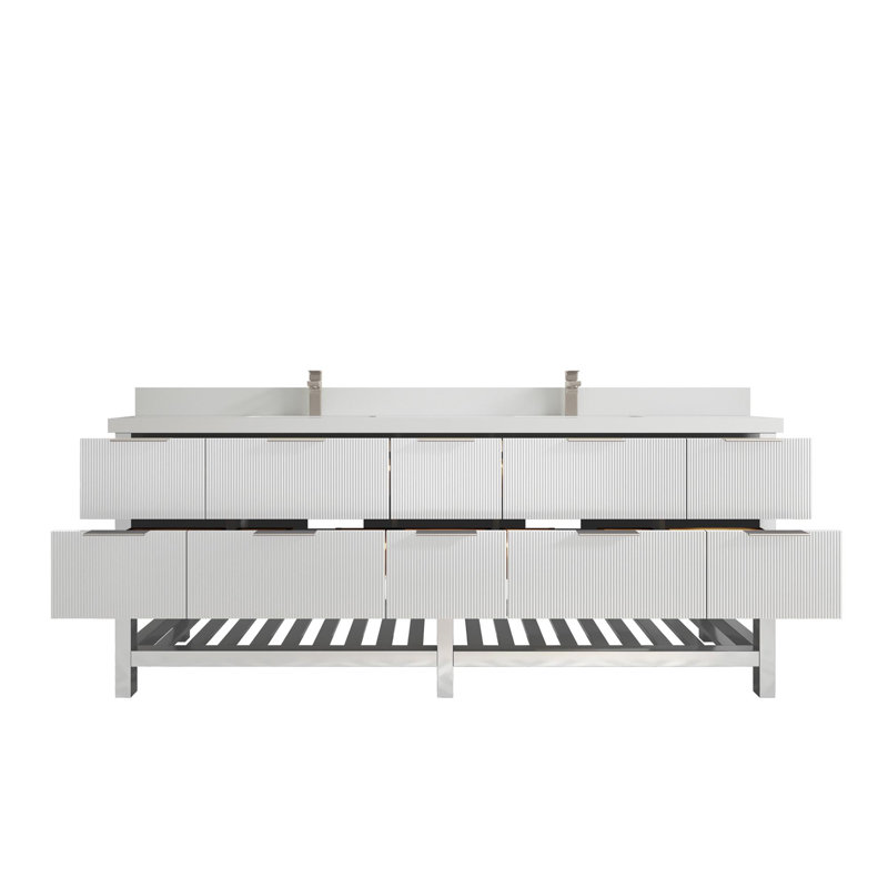 Meuble-lavabo double 84 po avec plateau Catalina, Blanc