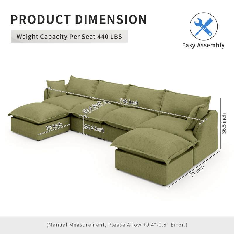 Modular Sectional Couch Down Filled Sofa, Comfty Convertible Deep Seat Cloud Couch For Living Room, Detachable Washable Couches Cushion Covers