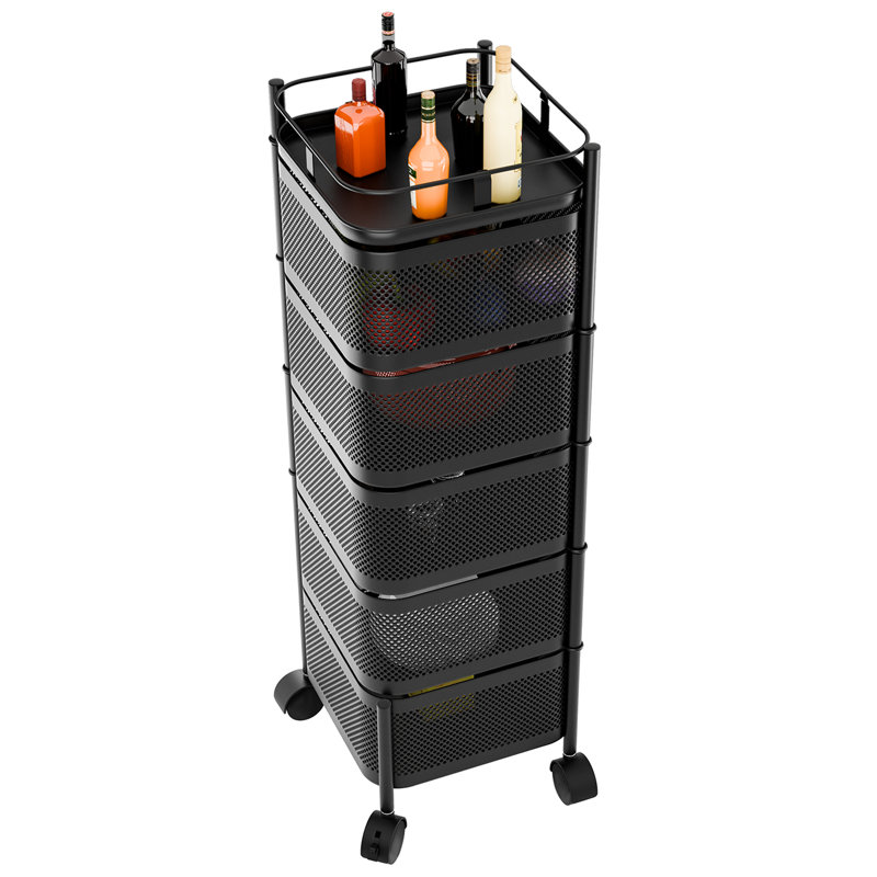 Kitchen Storage Cart,Rotating Trolley on Wheels,Metal Wire Shelf with Top Lid
