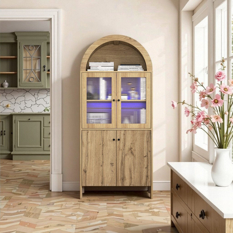 Armoire de rangement moderne à DEL avec bibliothèque avec portes Modern Smart, Brun