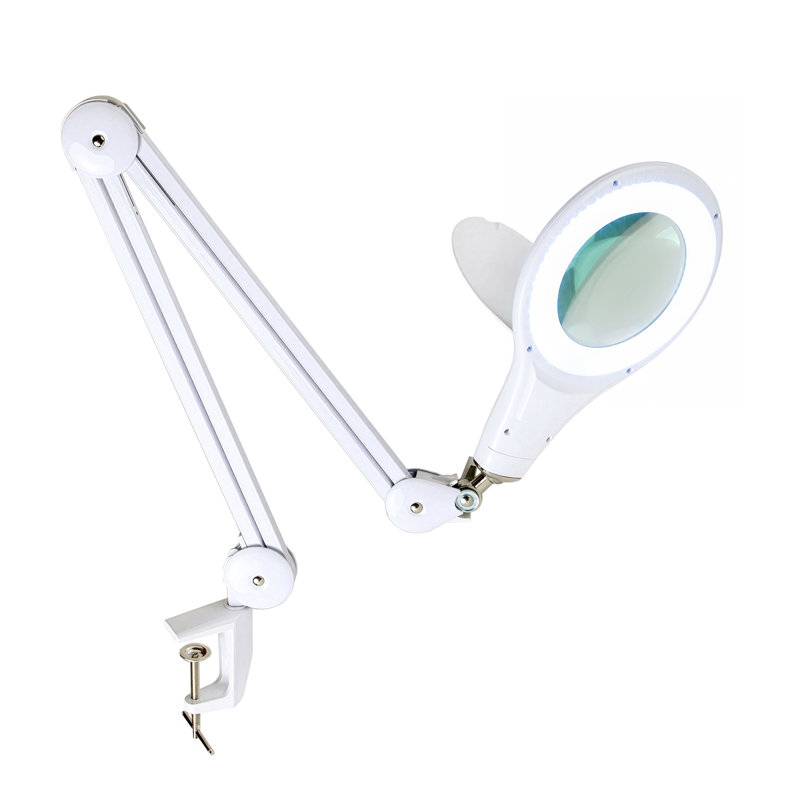 Lightview Pro LED 2.25X (5 Diopter) Magnifying Desk Lamp, White Adjustable Ring Light with Clamp for Detail Work & Professionals 