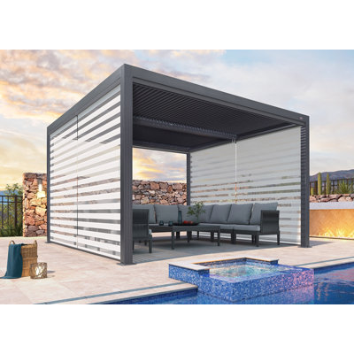 Aluminum Pergola with Roller Shade, 2 Short Side