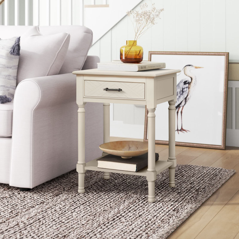 Raine End Table with Storage, Distressed White