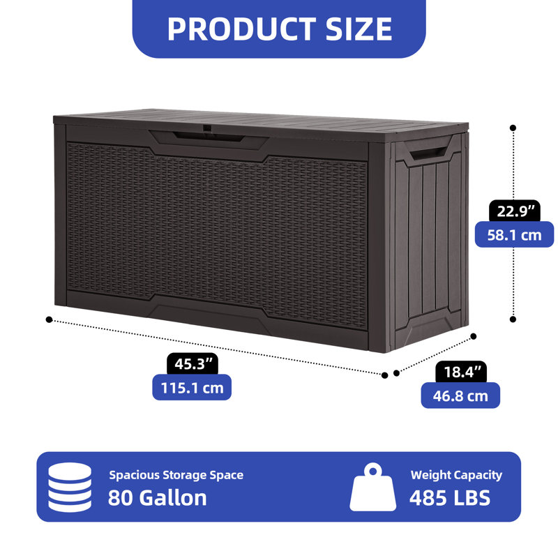 80 Gallon Outdoor Storage Cabinet with Rattan Pattern Lockable & Weather Resistant, Dark Brown