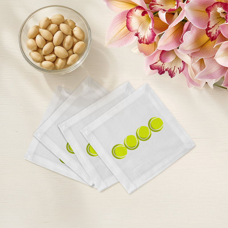 Serviettes de cocktail en satin de coton et balles de tennis
